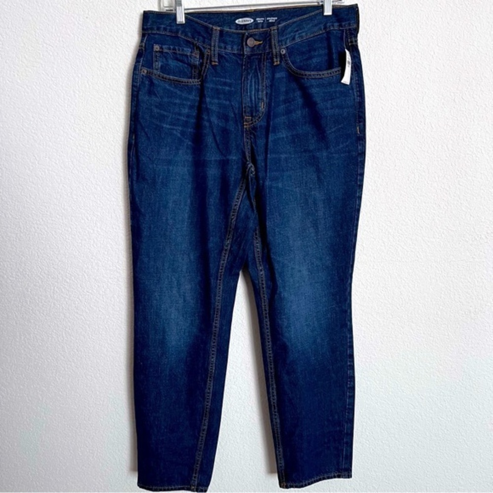 Old Navy Dark Wash Light Distressing Athletic Taper Demin Jeans New 33